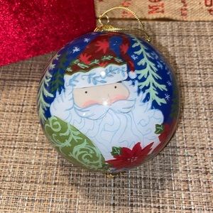 Pier 1 Li Bien 2009 Santa Trees Poinsettias Inside Painted Ball Ornament Xmas